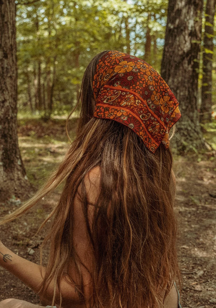 Hippie Bohemian Silk Bandana, Floral Hair Scarf | 4 Colour Options