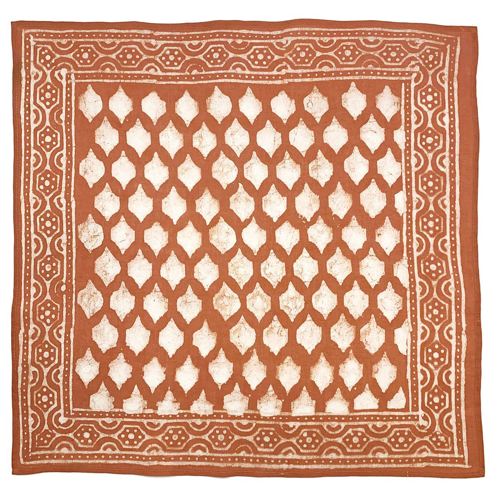 Block Printed Bandana | Burnt Orange Tile Grid Print