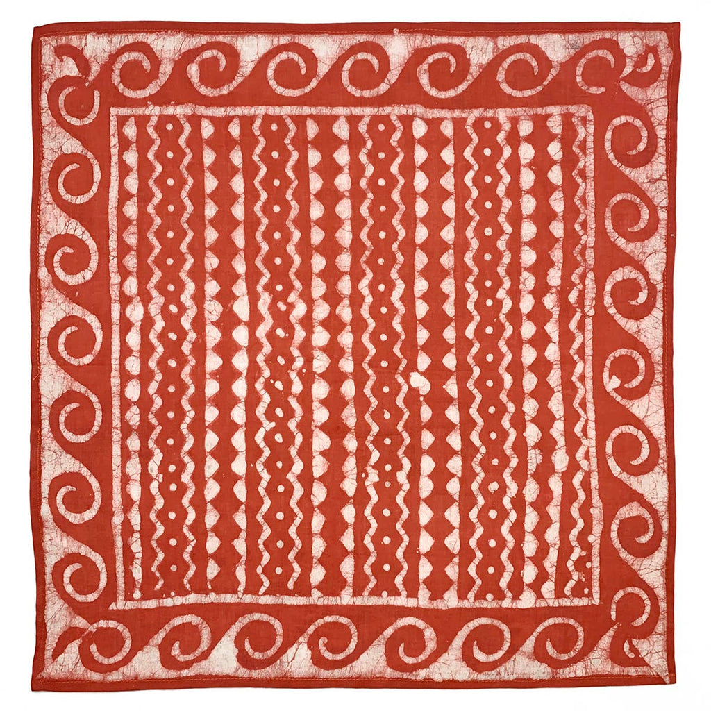Block Printed Bandana |Rust Orange Zigzag Lines & Waves