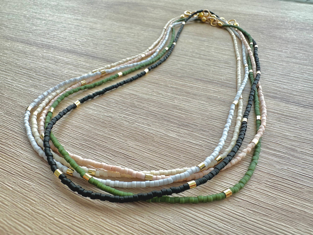 Matte Gold Bar Beaded Necklace | 5 Colour Options