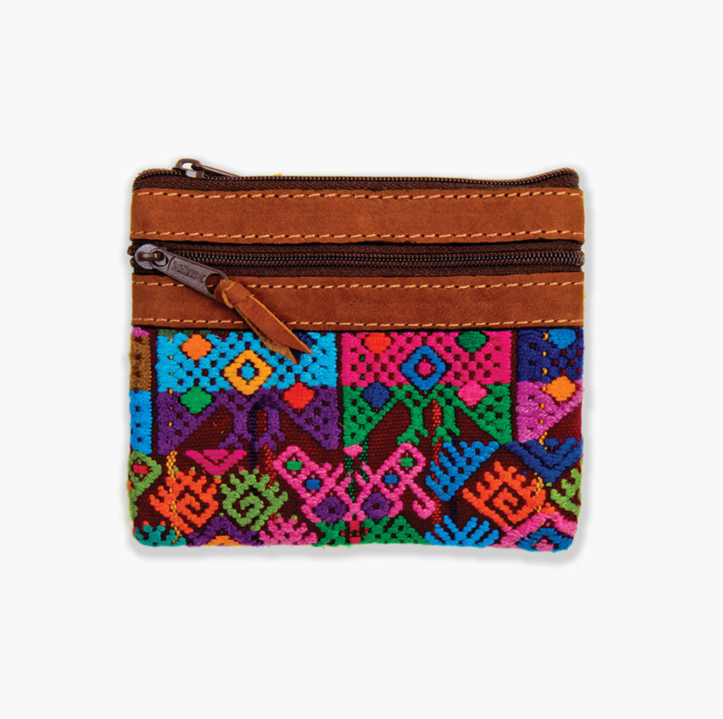 Leather & Geo Huipils Change Purse