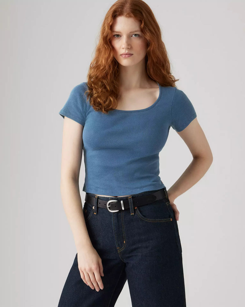 Essential Square Neck Tee | Indigo Rib