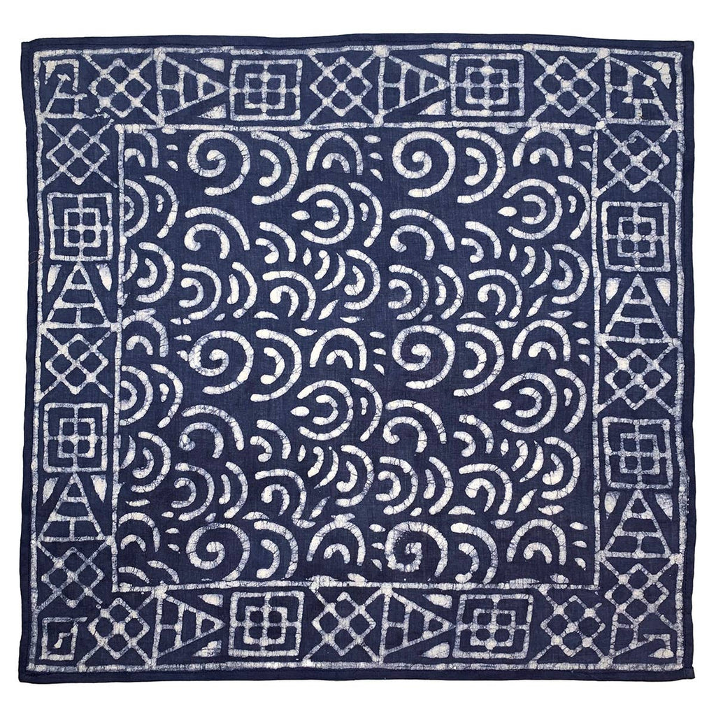 Block Printed Bandana | Indigo Spirals & Squares