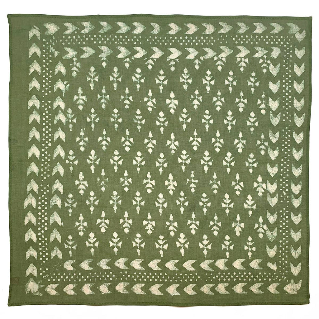 Block Printed Bandana | Green Wheat with Arrow Border